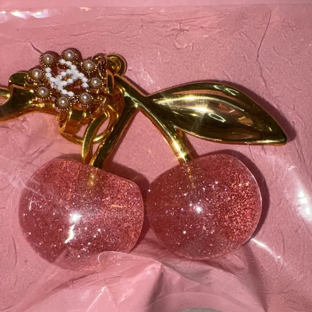 Cherry Bag Charm Keychain Pink Glitter  Kawaii Fashion Accessory NEW